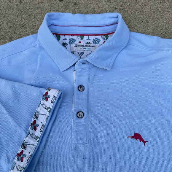 Tommy Bahama Shirt Men L Polo Island Zone 5 O’clock Contrast Trim Drink Cocktail - Picture 1 of 8